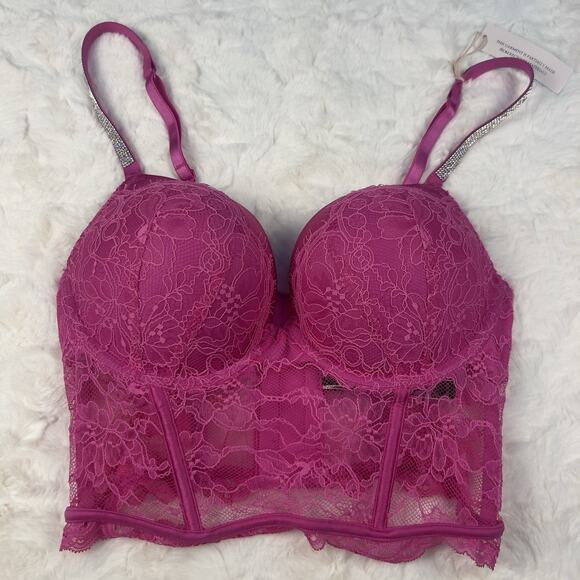 Victoria’s Secret Very Sexy Shine Strap Push-Up Lace Corset Bra Top Pink 34C NWT - Picture 1 of 6